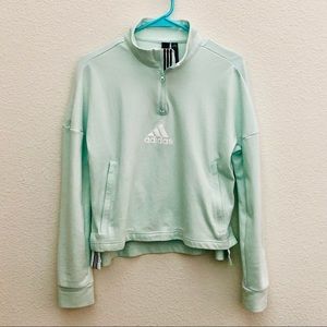 Adidas Quarter Zip Cropped Boxy Mock Neck Sweatshirt in Mint